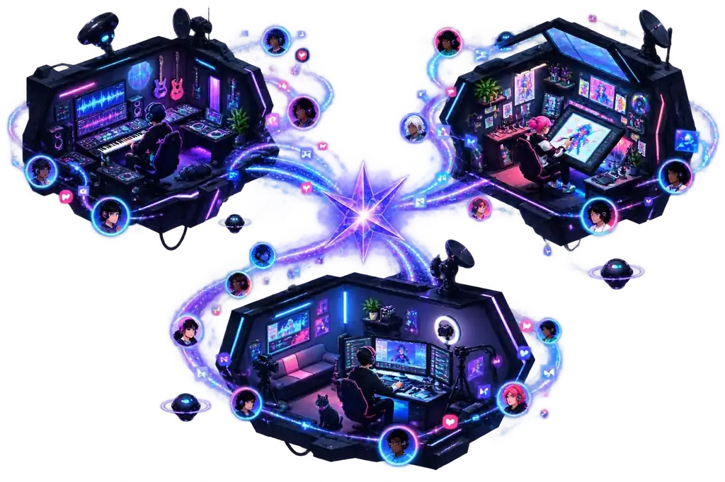 Independent creative studios are connected through Lyra’s open constellation.
